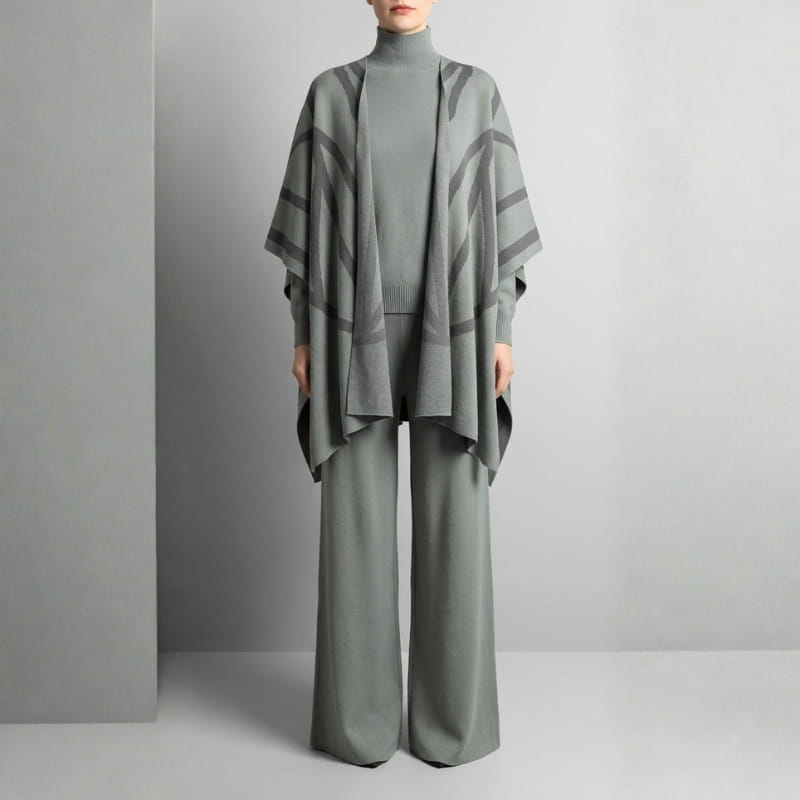 Eleine Women’s Knit Lounge Set – Viscose-Blend Sweater, Cardigan & Wide-Leg Pants