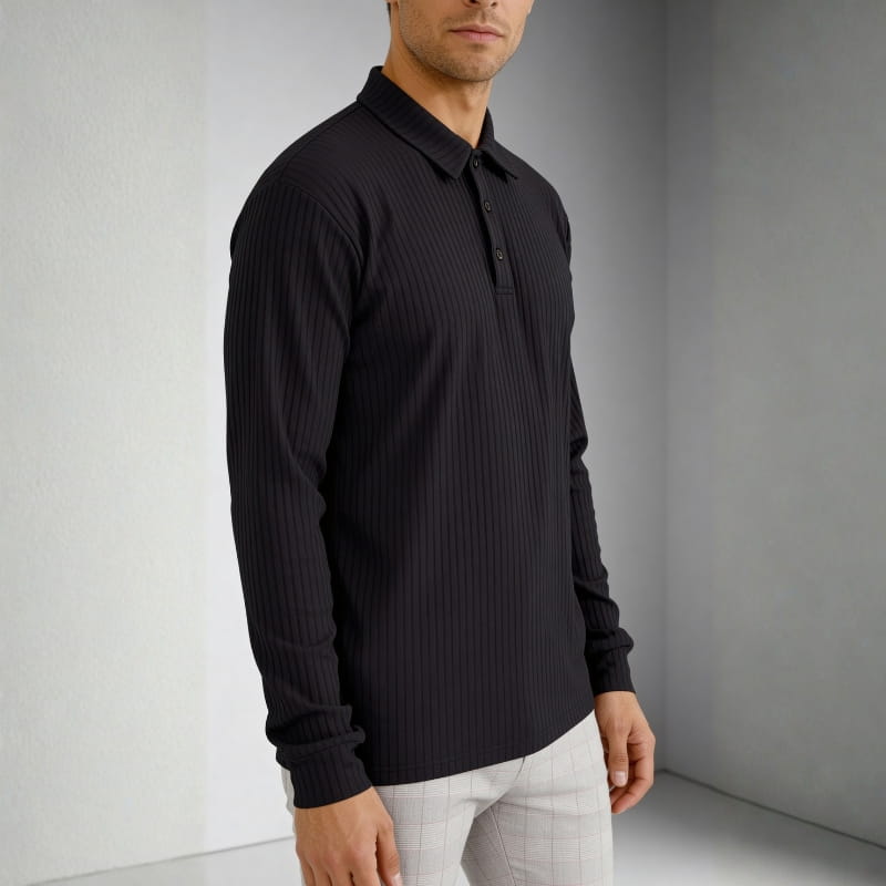 Martiano Ribbed Knit Polo Shirt – Soft Stretch Tailored Casual Pullover