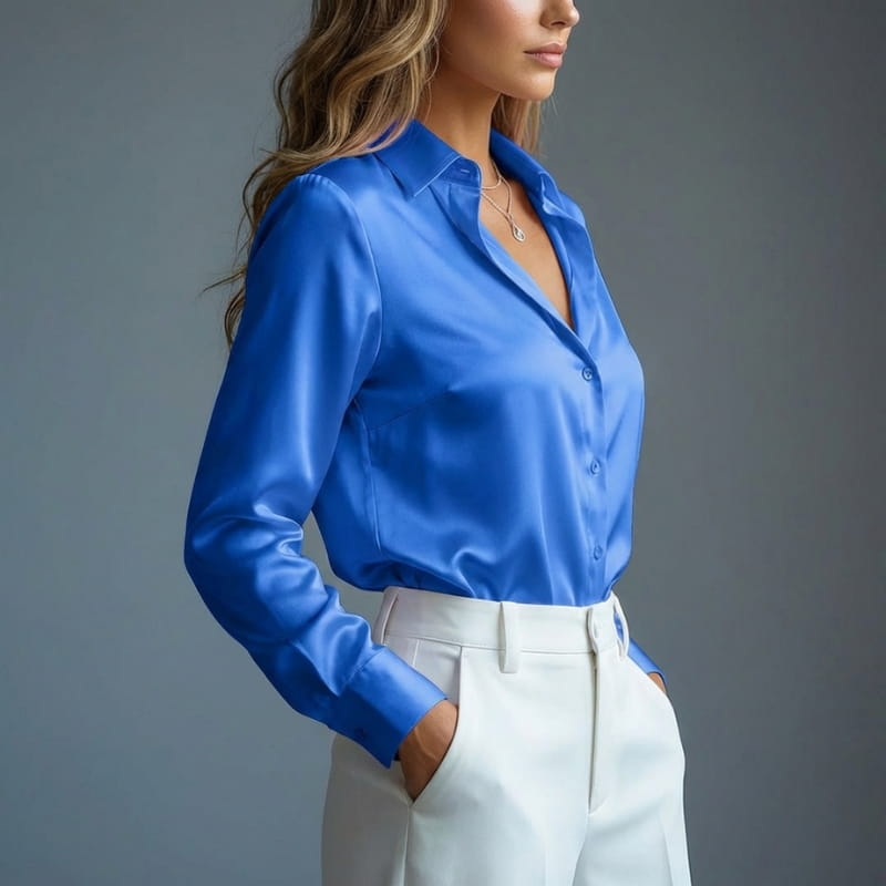 Malika Luxe Satin Silk Button Shirt – Soft Draped Workwear Shirt