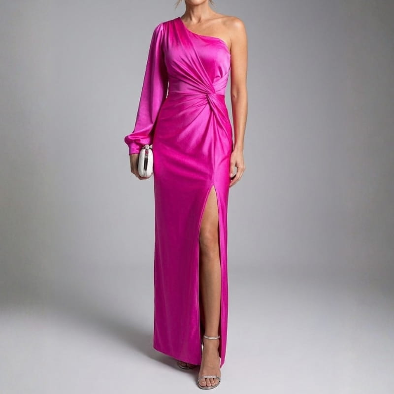 Olivia Satin One-Shoulder Maxi Dress – Elegant Evening Wear