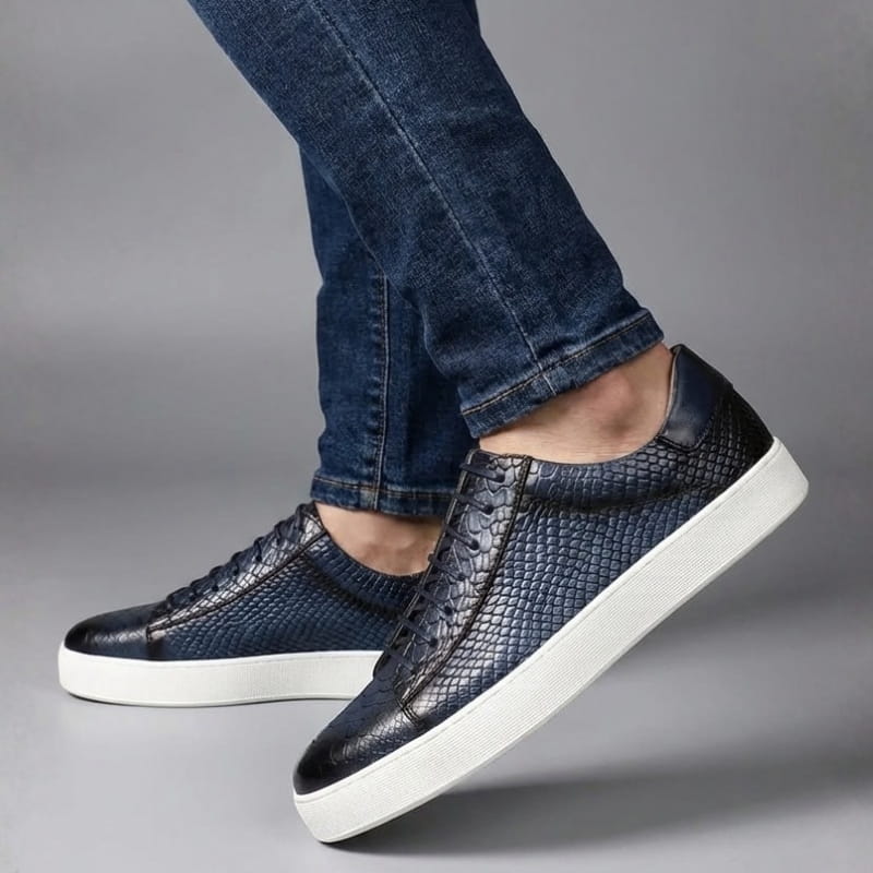 Vincenzo Croc-Embossed Leather Sneakers – Premium Casual Sneakers