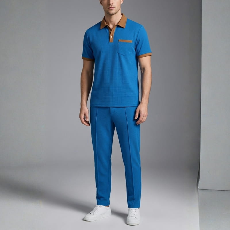Matteo Men's Cotton Lounge Set – Polo Shirt and Trousers Two Piece Set