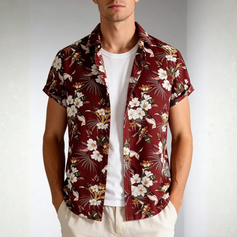 Randy Tropical Floral Button-Up Shirt – Lightweight Summer Shirt