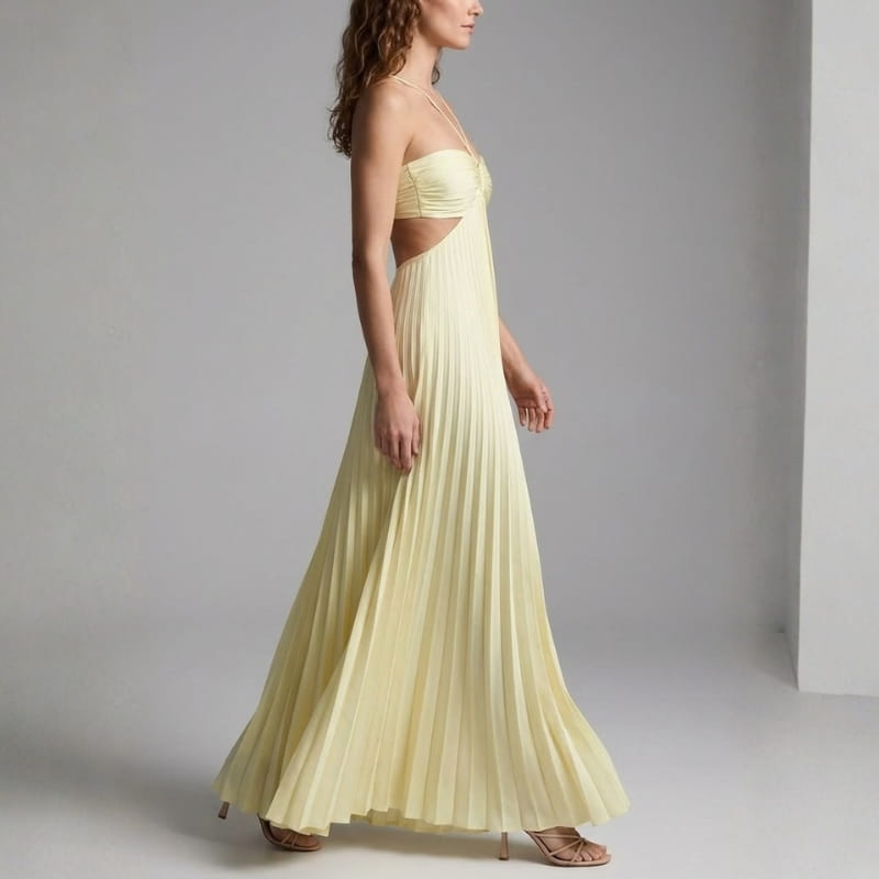 Mariah Pleated Sunrise Maxi Dress – Lightweight Chiffon Evening Wear