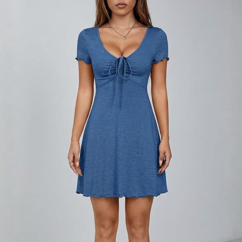 Margarette V-Neck Tie Front Mini Dress – Lightweight Cotton Summer Dress