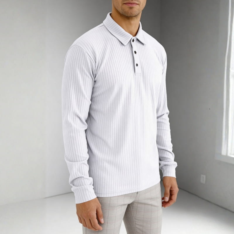 Martiano Ribbed Knit Polo Shirt – Soft Stretch Tailored Casual Pullover