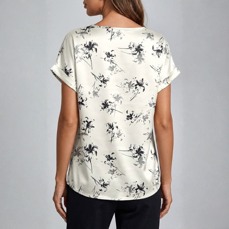 Elara Satin - Elegant V-Neck Blouse