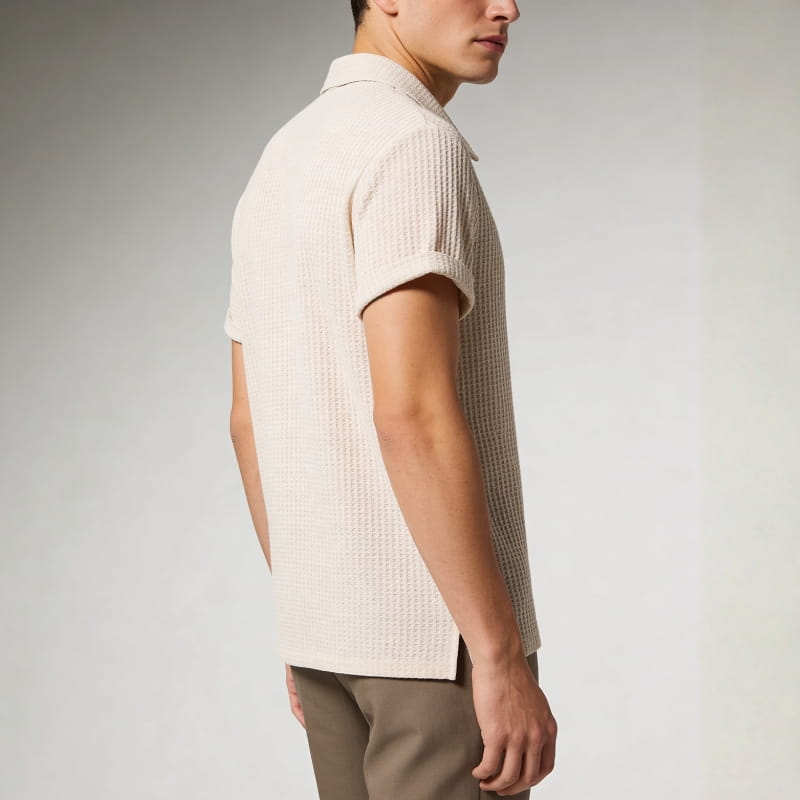 Evans Waffle Knit Polo Shirt – Breathable Short Sleeve Smart Casual Top