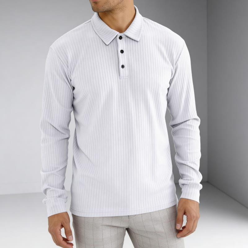 Martiano Ribbed Knit Polo Shirt – Soft Stretch Tailored Casual Pullover