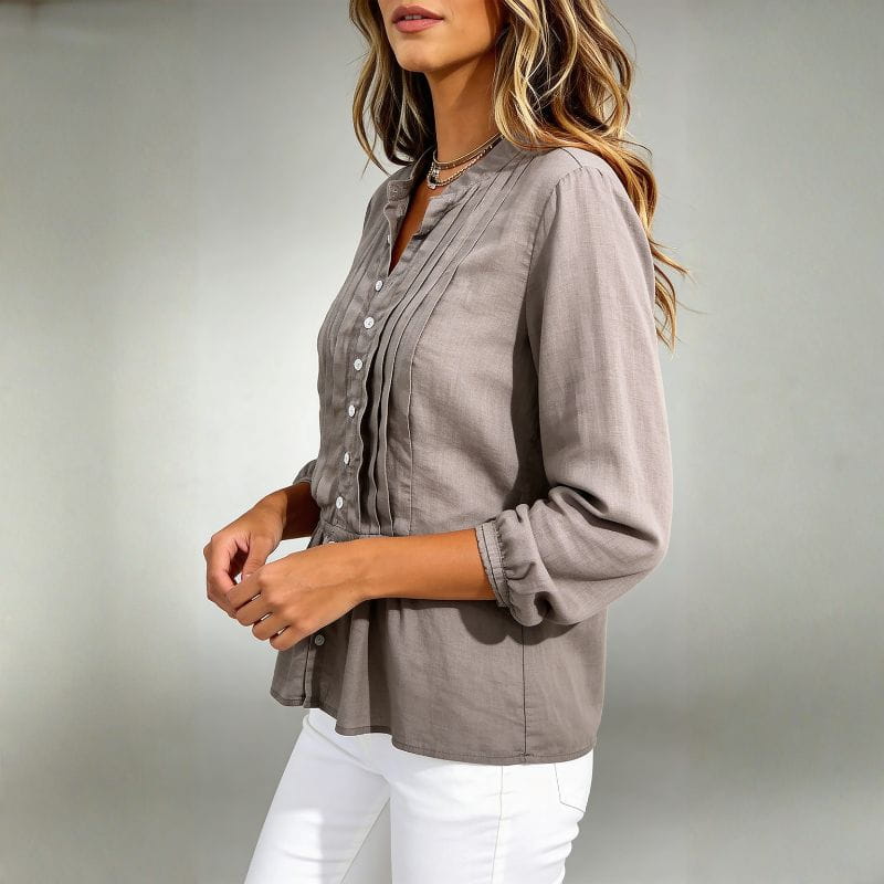 Luciana Peplum Button-Down Top – Flattering Lightweight Casual Blouse