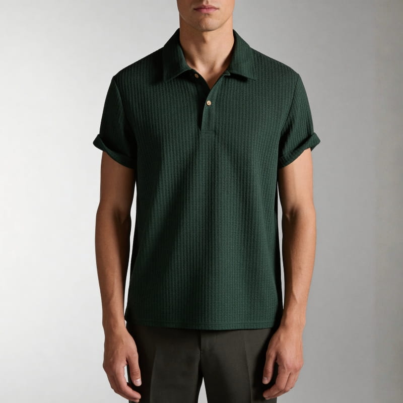 Evans Waffle Knit Polo Shirt – Breathable Short Sleeve Smart Casual Top