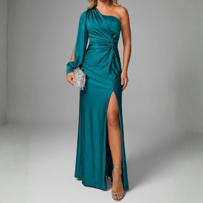 Olivia Satin One-Shoulder Maxi Dress – Elegant Evening Wear