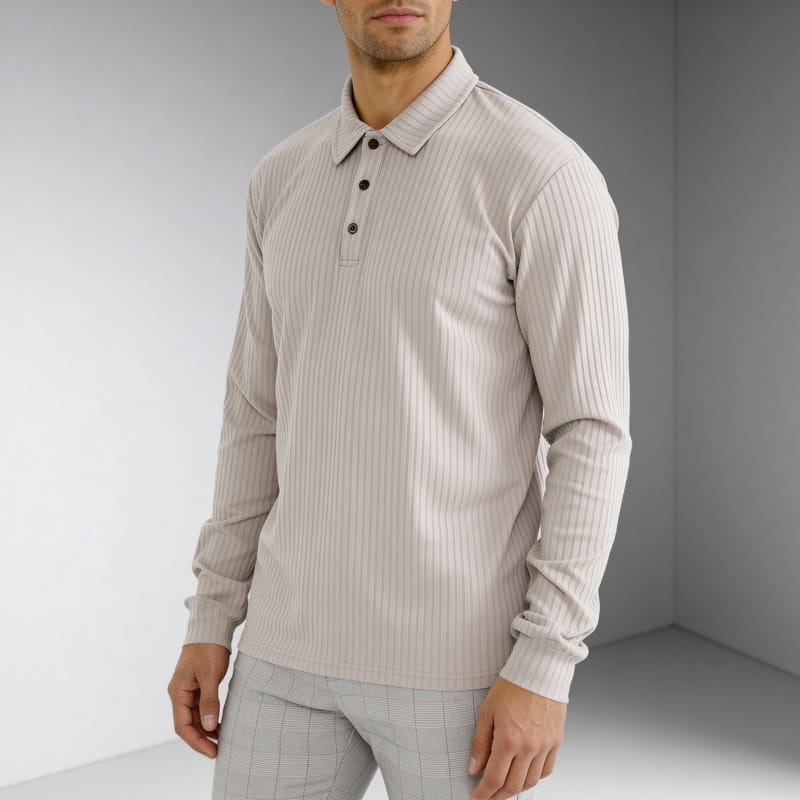 Martiano Ribbed Knit Polo Shirt – Soft Stretch Tailored Casual Pullover