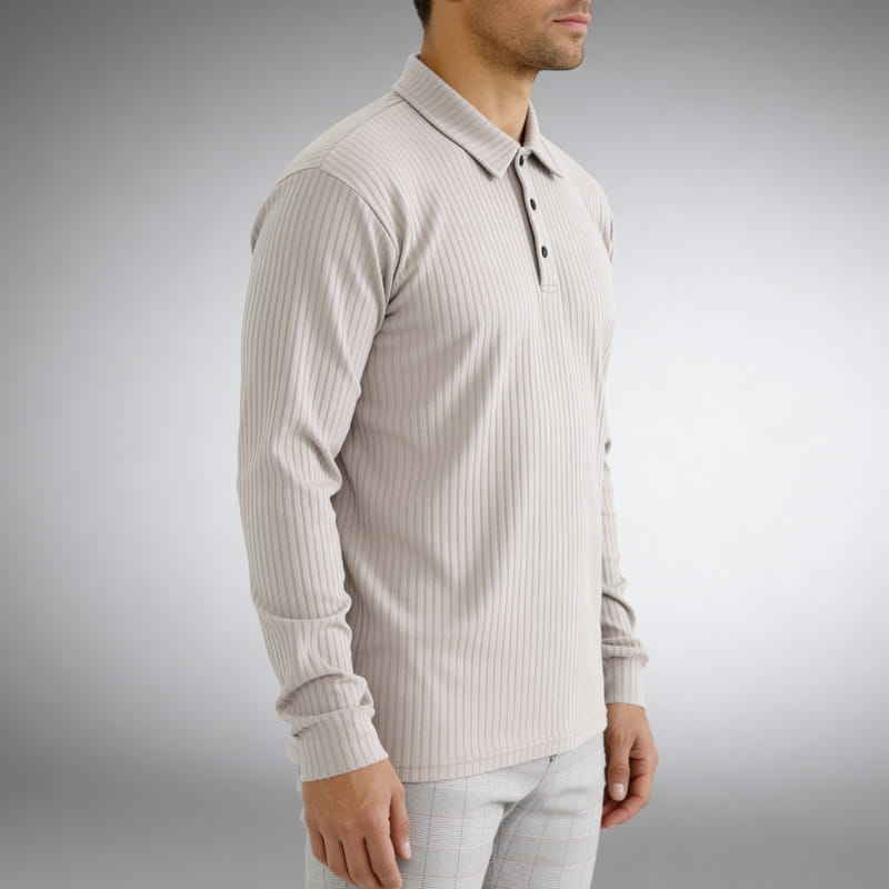 Martiano Ribbed Knit Polo Shirt – Soft Stretch Tailored Casual Pullover