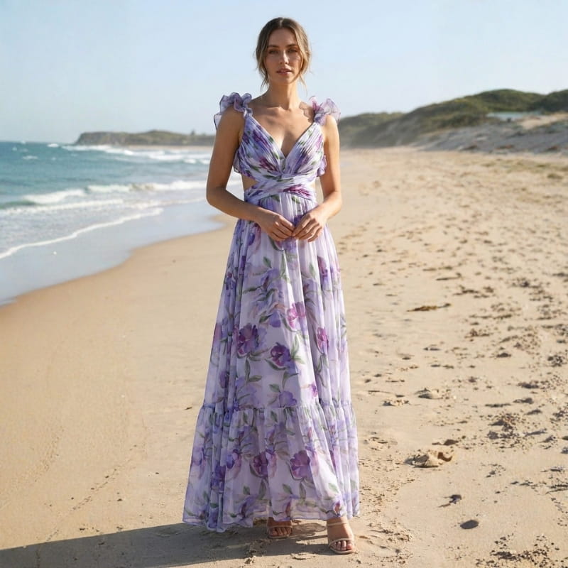 Aleson Women's Backless Floral Maxi Dress – Lightweight Open Back Summer Dress