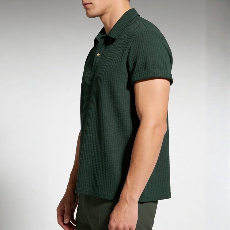 Evans Waffle Knit Polo Shirt – Breathable Short Sleeve Smart Casual Top