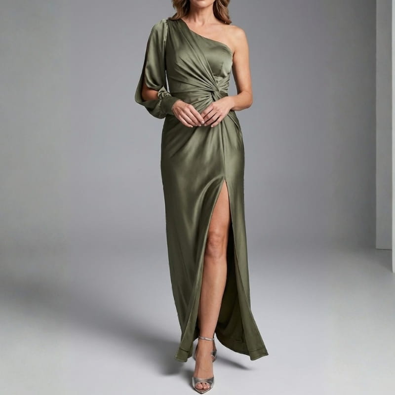 Olivia Satin One-Shoulder Maxi Dress – Elegant Evening Wear