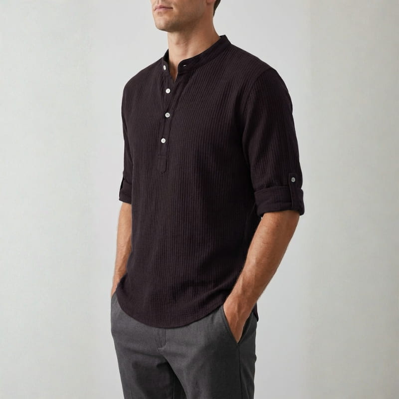 Callen Textured Cotton Henley Shirt – Relaxed Fit Casual Shirt