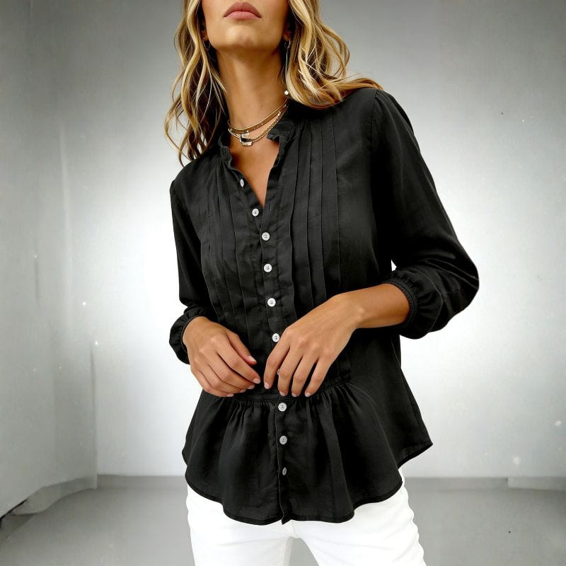 Luciana Peplum Button-Down Top – Flattering Lightweight Casual Blouse