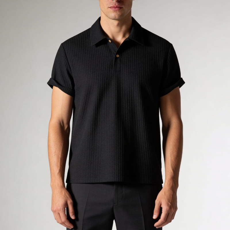 Evans Waffle Knit Polo Shirt – Breathable Short Sleeve Smart Casual Top