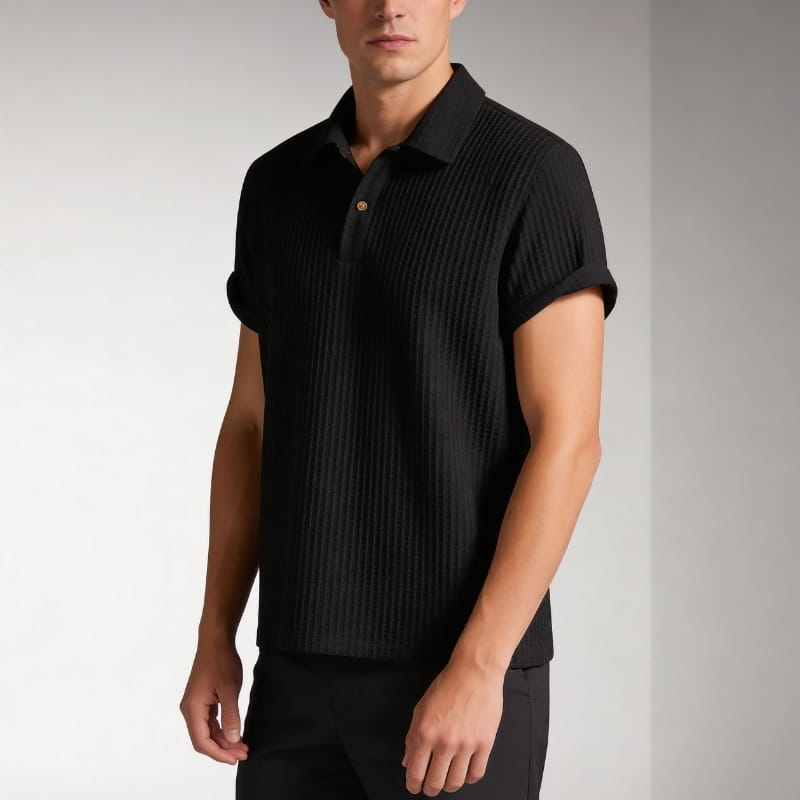 Evans Waffle Knit Polo Shirt – Breathable Short Sleeve Smart Casual Top