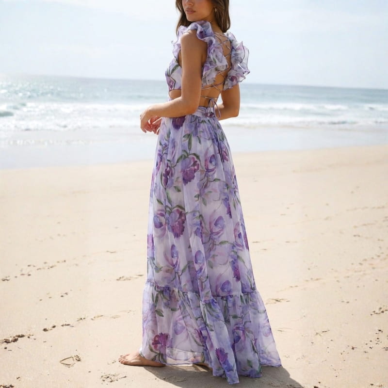 Aleson Women's Backless Floral Maxi Dress – Lightweight Open Back Summer Dress