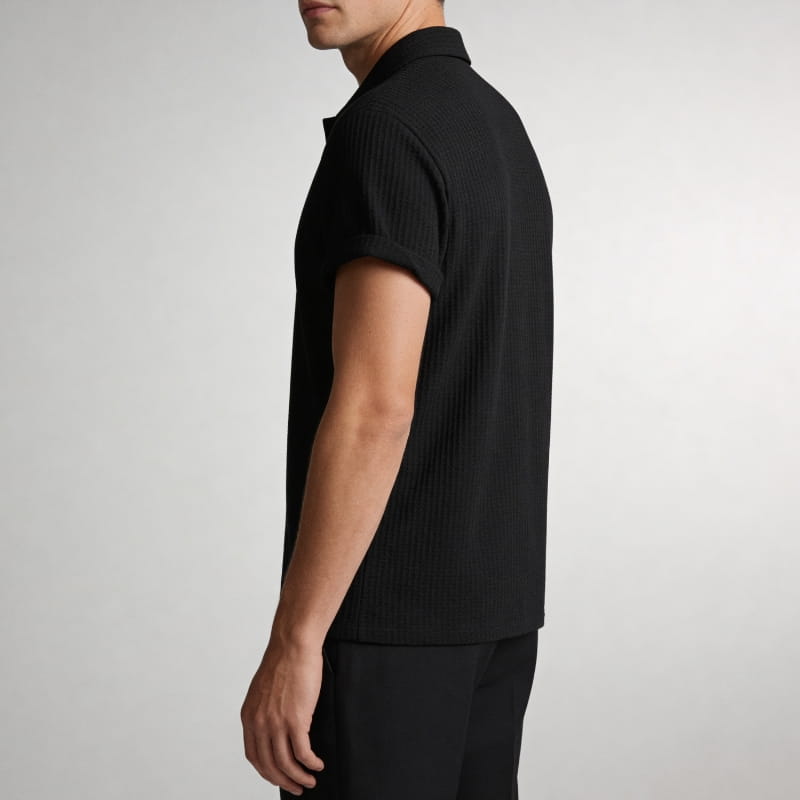Evans Waffle Knit Polo Shirt – Breathable Short Sleeve Smart Casual Top