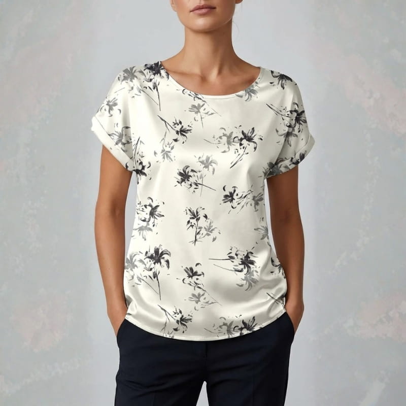 Elara Satin - Elegant V-Neck Blouse