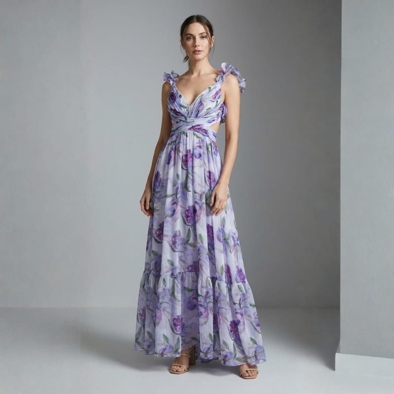 Aleson Women's Backless Floral Maxi Dress – Lightweight Open Back Summer Dress