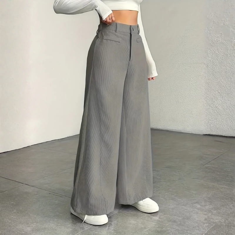Althea High-Waisted Corduroy Wide-Leg Pants – Comfortable Versatile Trousers