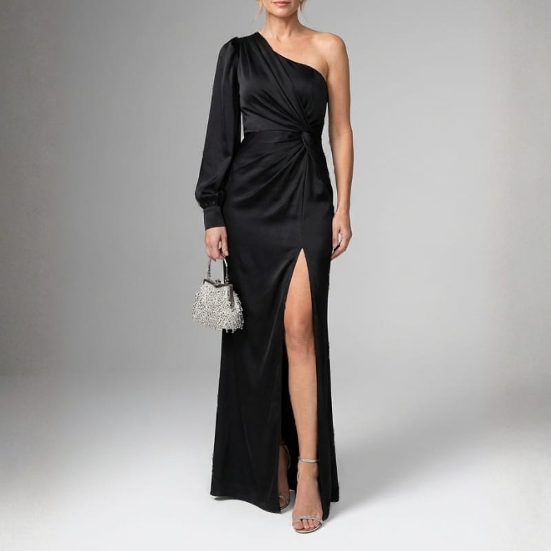Olivia Satin One-Shoulder Maxi Dress – Elegant Evening Wear