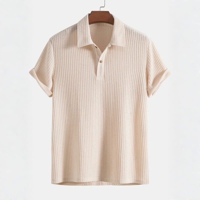 Evans Waffle Knit Polo Shirt – Breathable Short Sleeve Smart Casual Top