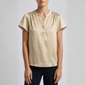 Leora Silk Satin V-Neck Blouse – Luxe Draped Office Top
