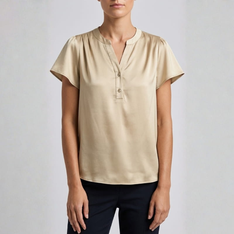 Leora Silk Satin V-Neck Blouse – Luxe Draped Office Top