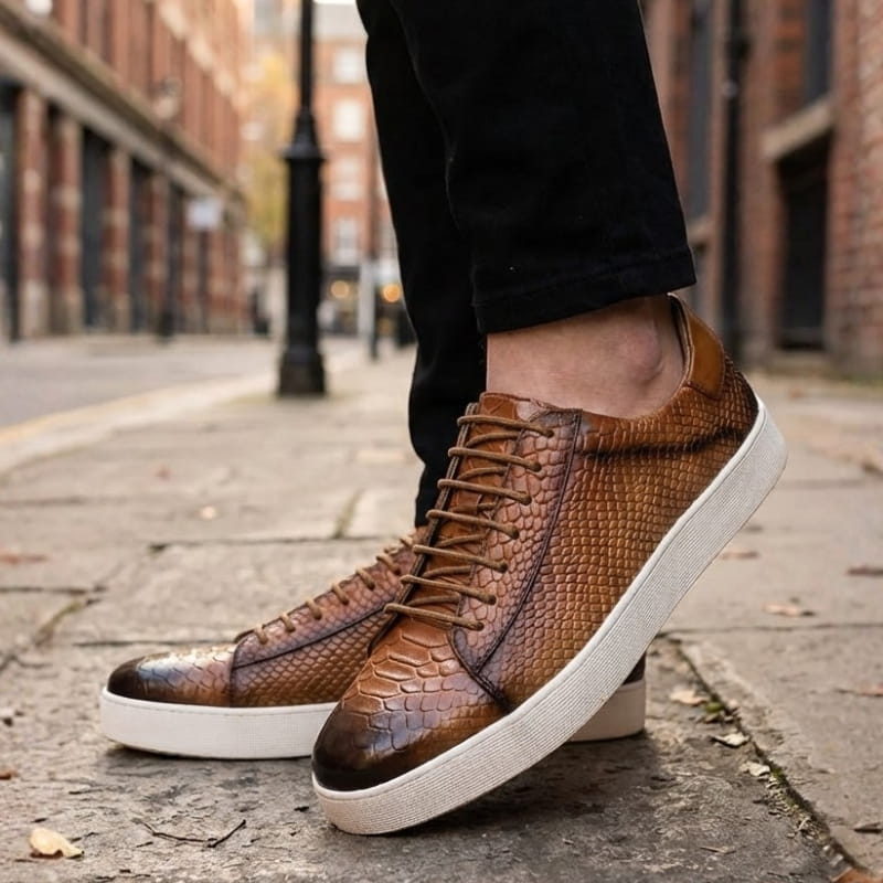 Vincenzo Croc-Embossed Leather Sneakers – Premium Casual Sneakers
