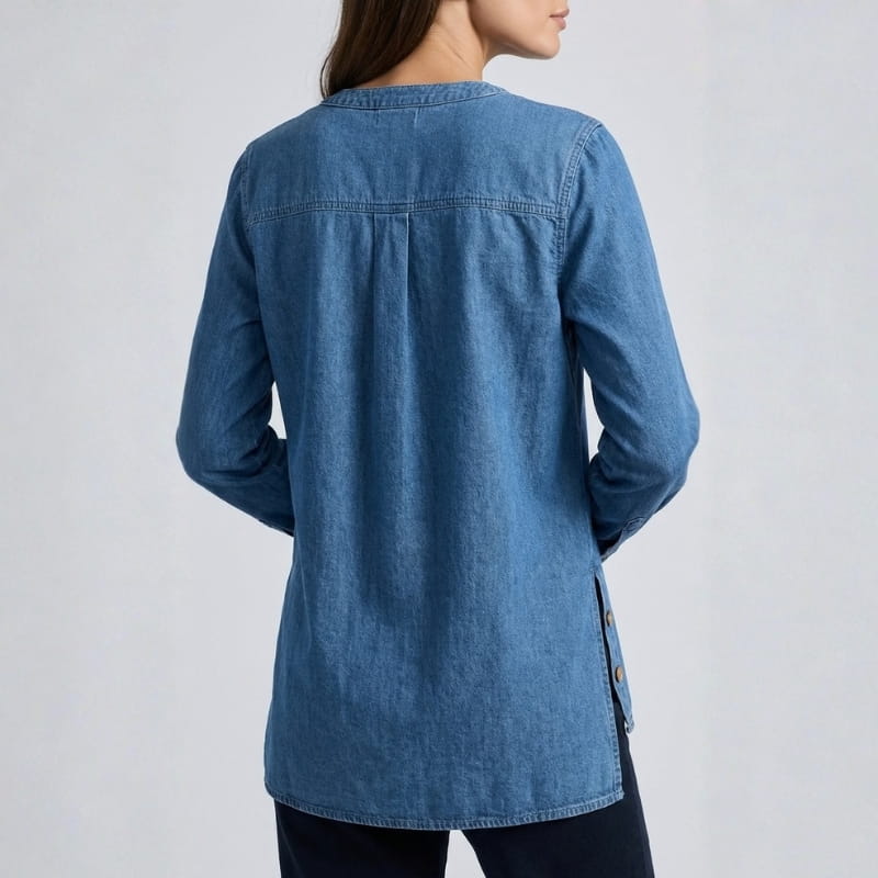 Shila Women's Floral Denim Shirt – Soft Breathable Button Down Blouse