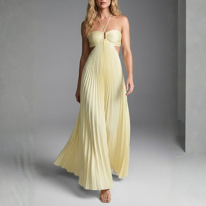 Mariah Pleated Sunrise Maxi Dress – Lightweight Chiffon Evening Wear