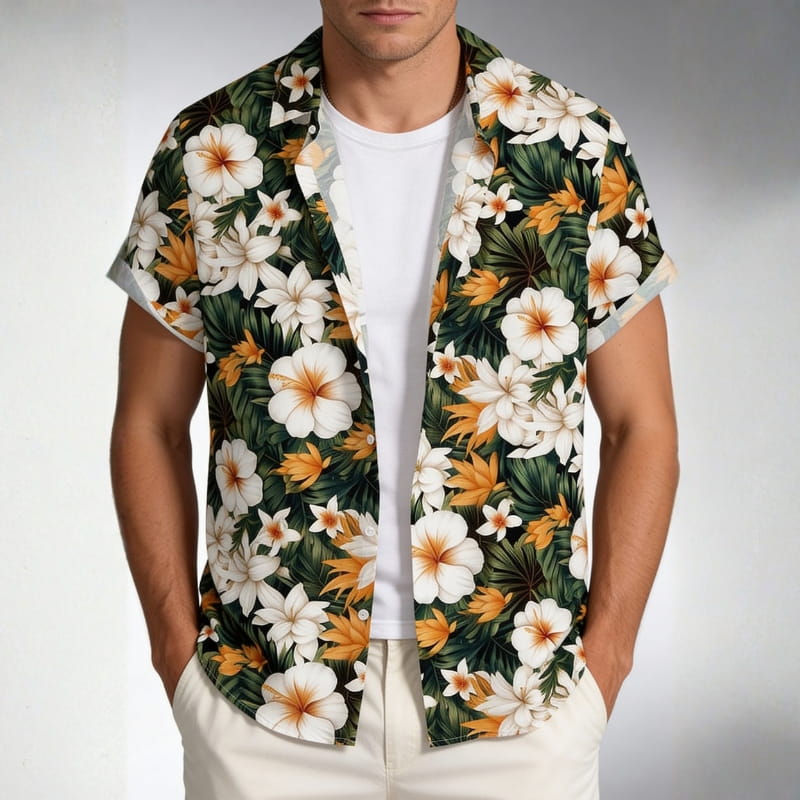 Randy Tropical Floral Button-Up Shirt – Lightweight Summer Shirt