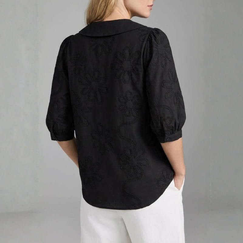 Viniela Women's Floral Textured Blouse – Cotton Button Down Round Collar Top