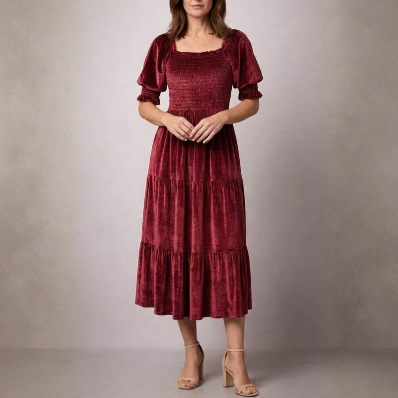 Zanele Velvety Ruffle Midi Dress – Sophisticated Day-to-Night Dress