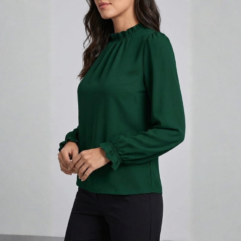 Katarina Ruffle Collar Blouse – Puff Sleeve Top