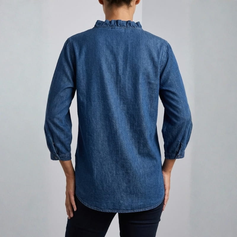 Floraine Women's Denim Ruffle Blouse – Soft V-Neck Top
