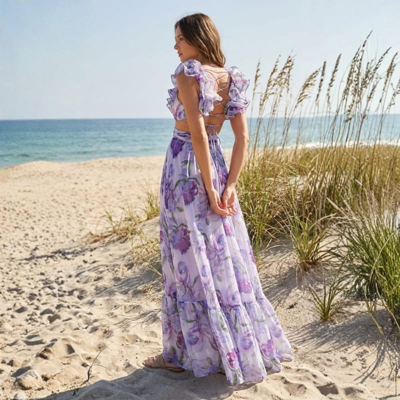 Aleson Women's Backless Floral Maxi Dress – Lightweight Open Back Summer Dress