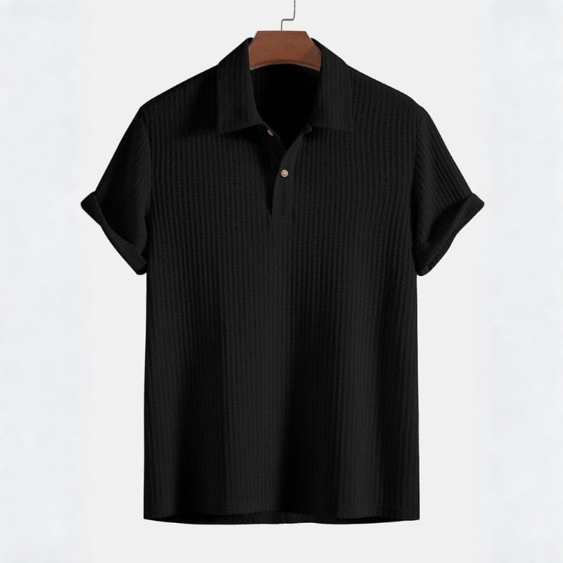 Evans Waffle Knit Polo Shirt – Breathable Short Sleeve Smart Casual Top