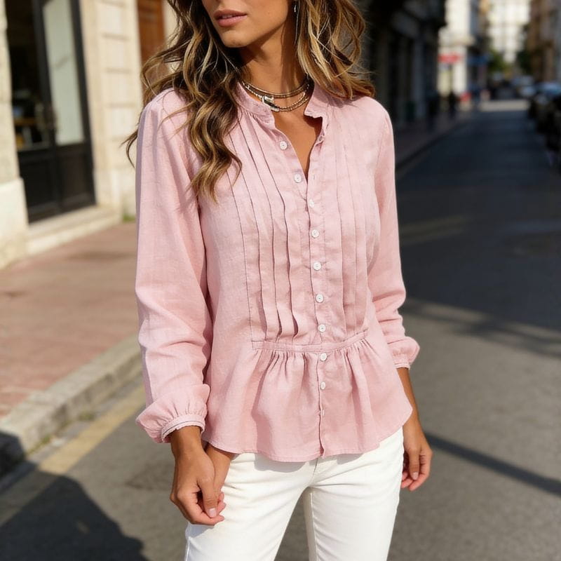 Luciana Peplum Button-Down Top – Flattering Lightweight Casual Blouse