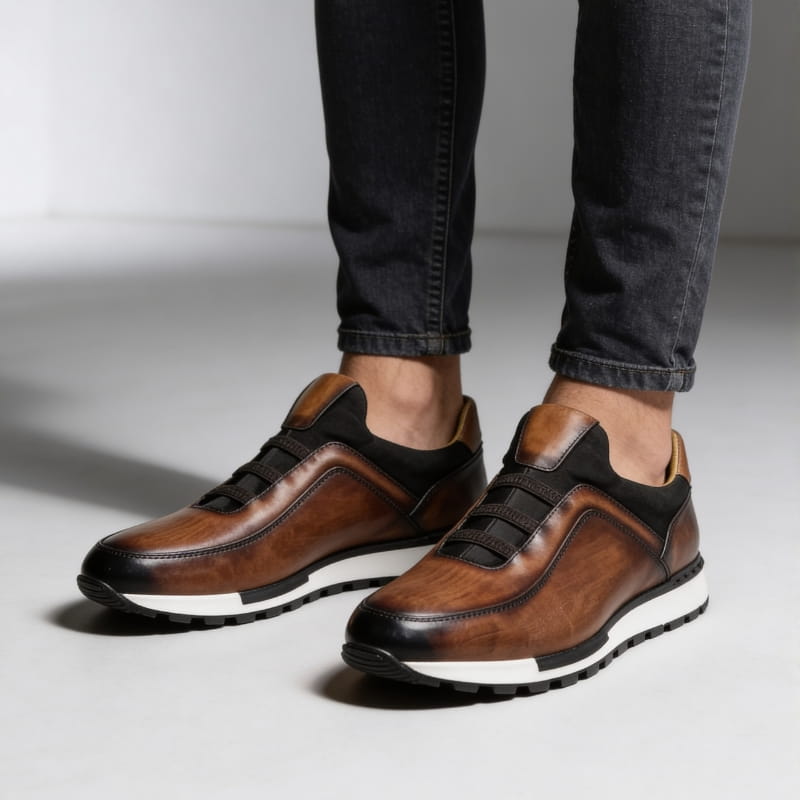 Hayden Genuine Leather Sneakers – Cushioned Streamlined Casual Lace-Up Shoes