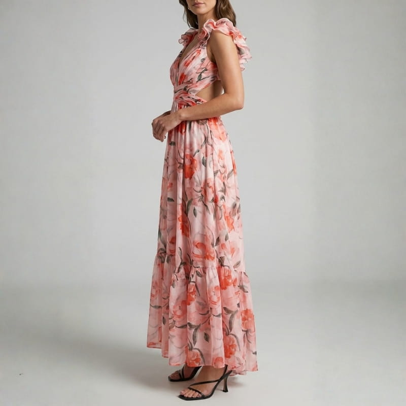 Aleson Women's Backless Floral Maxi Dress – Lightweight Open Back Summer Dress