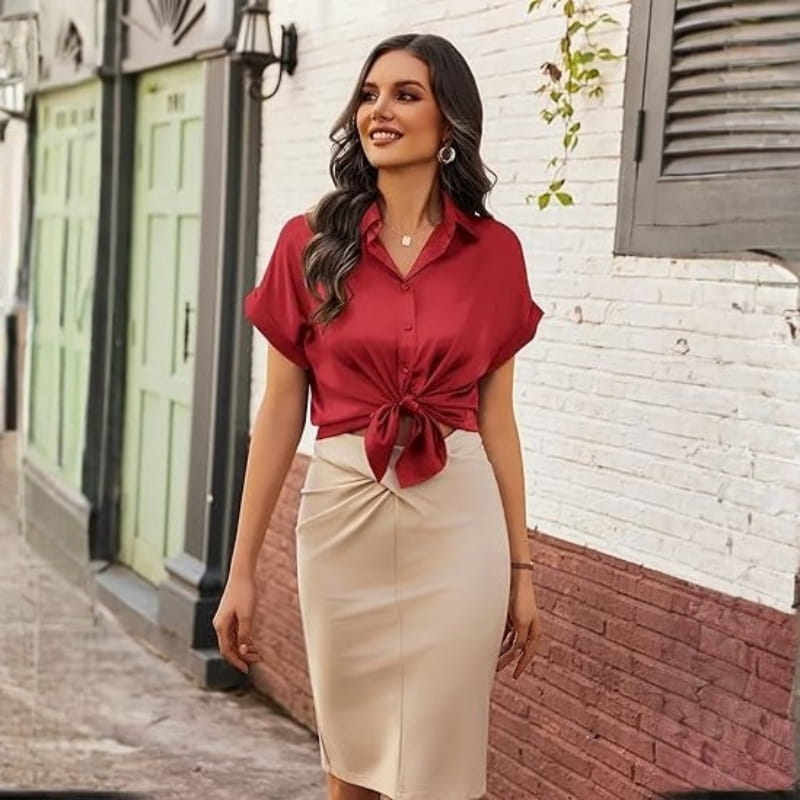 Seraphina Luxe: Premium Silk-Finish Satin Blouse