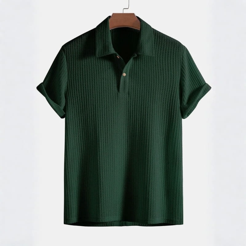 Evans Waffle Knit Polo Shirt – Breathable Short Sleeve Smart Casual Top