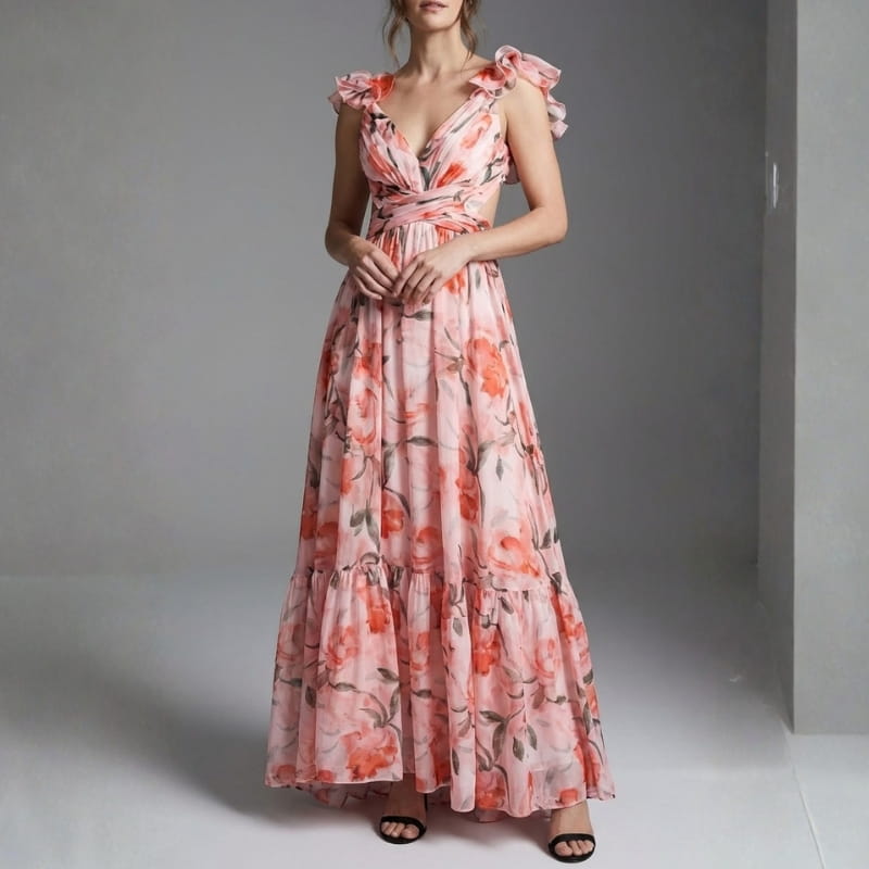 Aleson Women's Backless Floral Maxi Dress – Lightweight Open Back Summer Dress